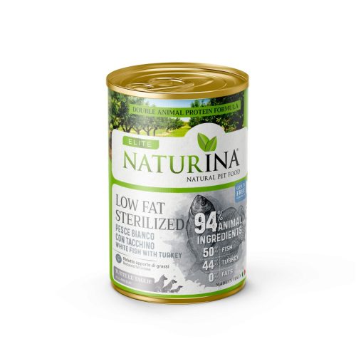 Naturina Low Fat za sterilizirane z belo ribo in puranom 400g